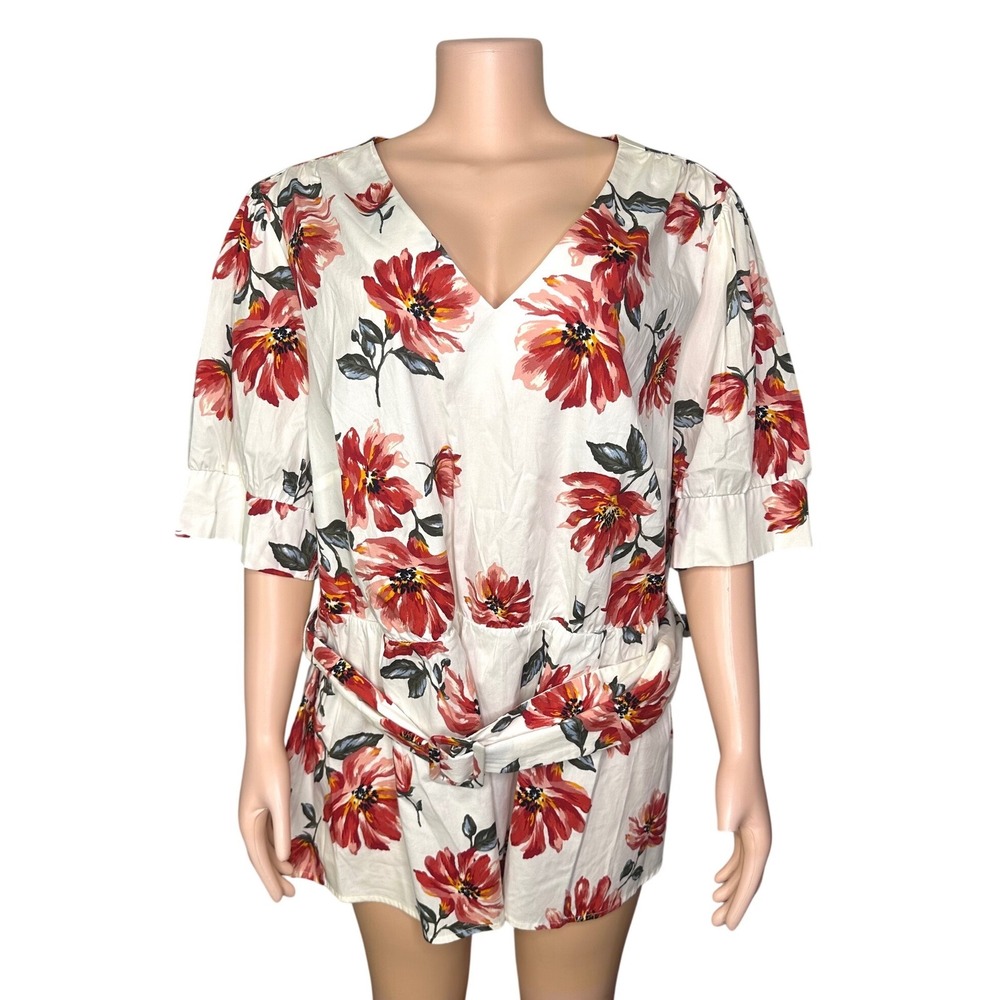 Lane Bryant Women's Floral V-Neck Blouse With Belt Size 22 - Picture 1 of 9